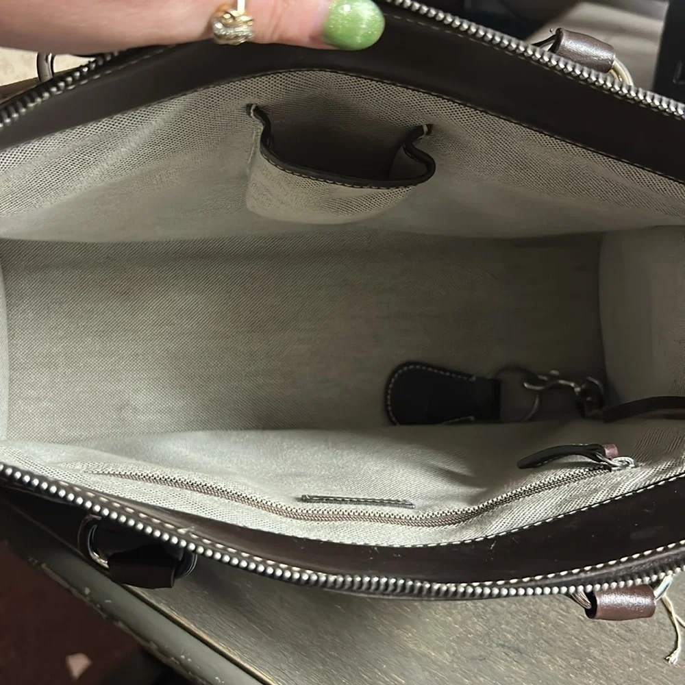 Dooney &‎ Bourke Double Pocket Tote - Signature Monogram Tan & Brown